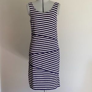 Loft Women's Extra Small Petite Stripe Layered Midi Dress Navy & White